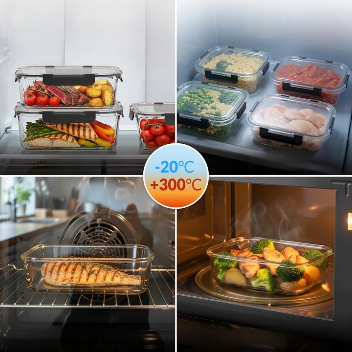 10 X LUNCHBOX SZKLANE POJEMNIKI NA ŻYWNOŚĆ USZCZELKA ŻAROODPORNE ZESTAW