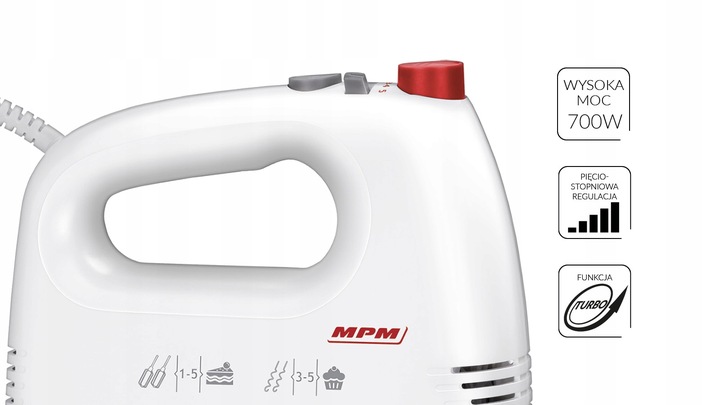 Mikser ręczny z misą biały 700W MPM MMR-21Z