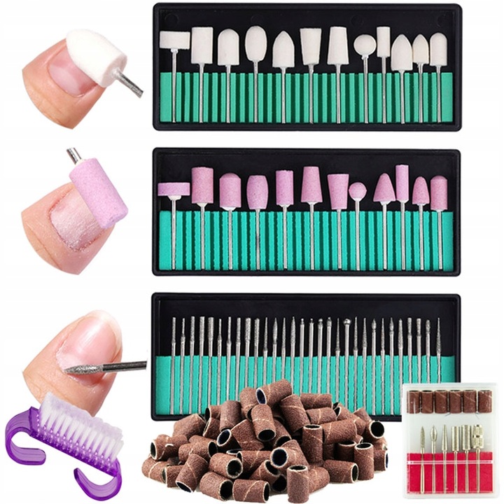 Frezy do Skórek Paznokci Zestaw Manicure Diamentowe Kamienne Filcowe 117szt