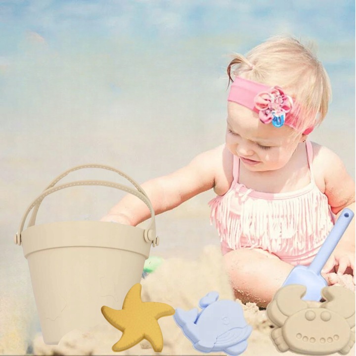 SILIKONOWE ZABAWKI DO PIASKU MIĘKKIE DO WODY NA PLAŻĘ WIADERKO FOREMKI