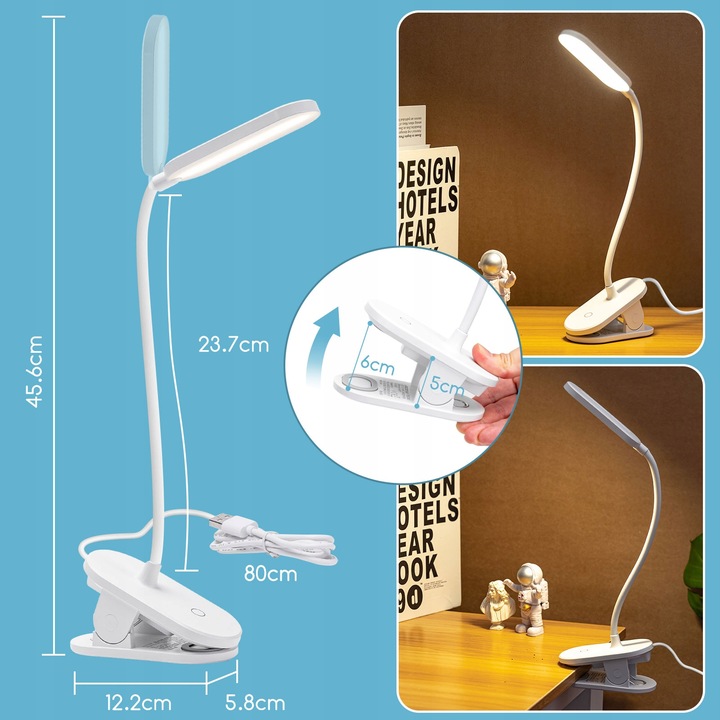 Lampka nocna biurkowa na klips lampka led do czytania biały Aigostar