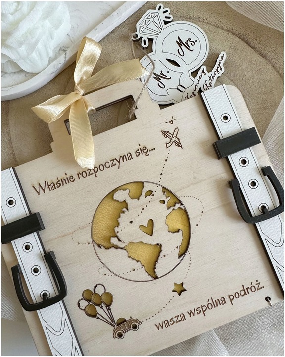 Kartka WALIZKA NA ŚLUB WESELE na pieniądze GRAWER prezent pamiątka