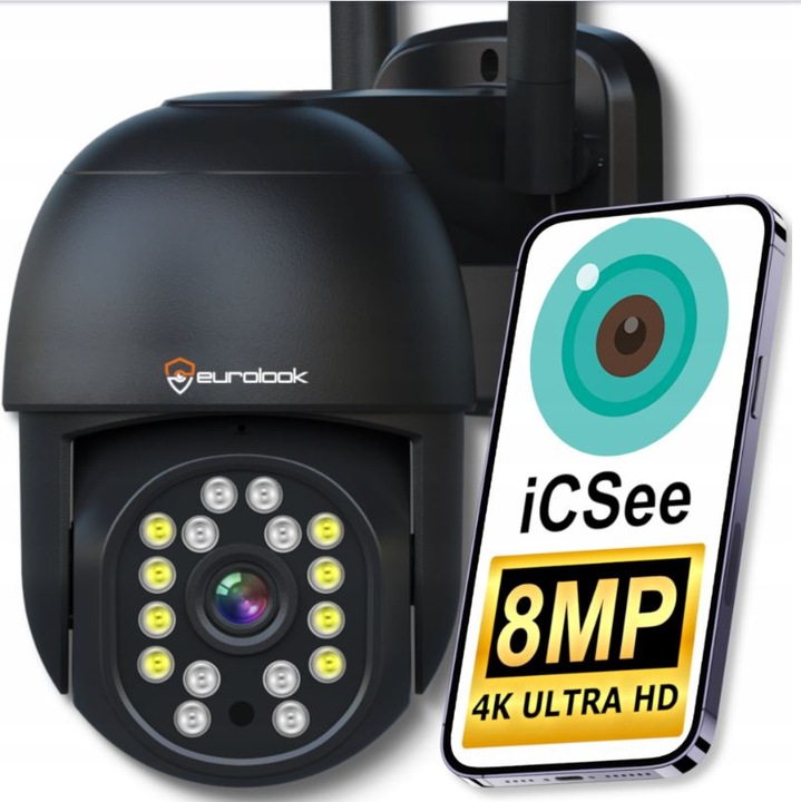 KAMERA ZEWNĘTRZNA WIFI PODCZERWIEŃ ULTRA HD 8MPX 4K CZUJKA RUCHU 8MP ZOOM