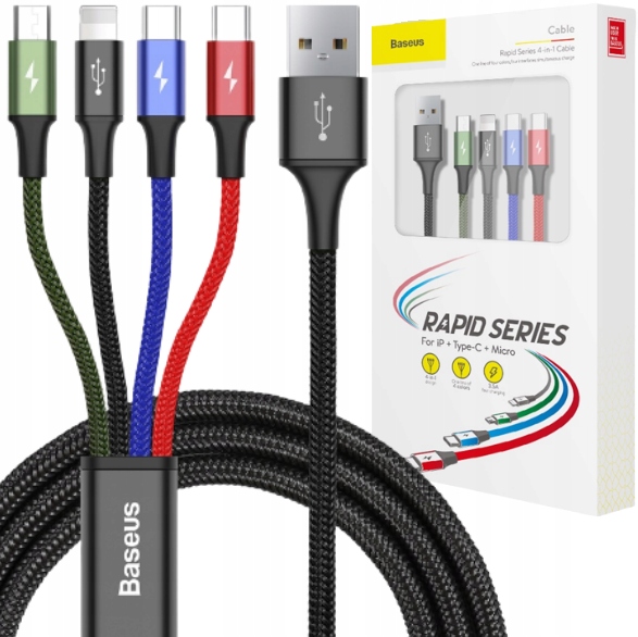 SZYBKI KABEL MOCNY PRZEWÓD BASEUS 4W1 USB DO IPHONE LIGHTNING MICRO 2xUSB-C