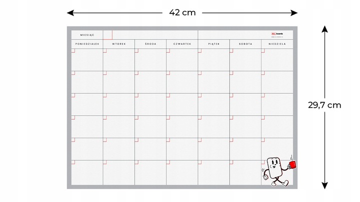 Tablica na lodówkę A3 Planer miesięczny magnetyczny suchościeralny + GRATIS