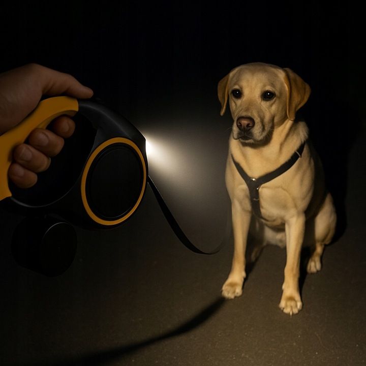 Smycz dla Psa Kota Automatyczna z Latarką Zwijana Pojemnik z Blokadą 5m