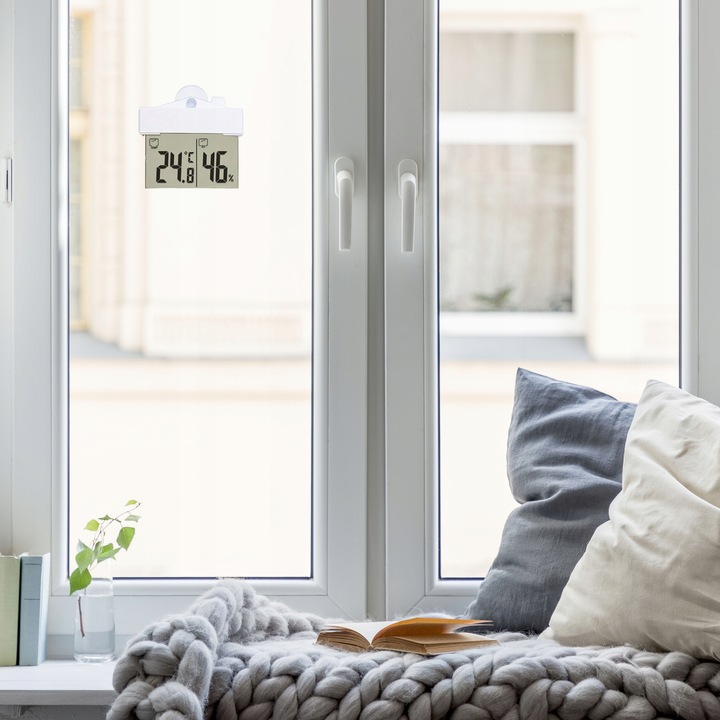 TERMOMETR ZEWNĘTRZNY WEWNĘTRZNY OKIENNY NA OKNO HIGROMETR CYFROWY °C/°F