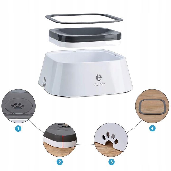 DUŻA MISKA NIECHLAPIĄCA DLA PSA 2L ELS PET, PRZENOŚNA, ANTYPOŚLIZGOWA