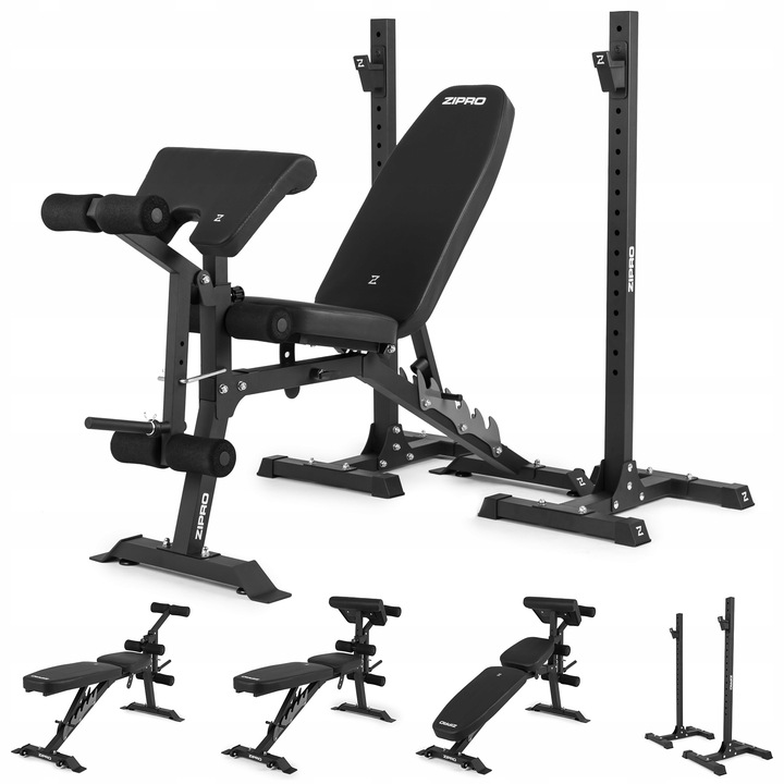 Ławka Treningowa Prosta Ławeczka do ćwiczeń + Stojaki Regulowane 2w1 Zipro