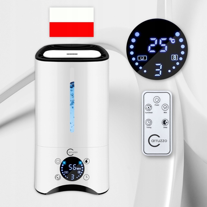 Nawilżacz powietrza AUTOMATYCZNY + AROMATERAPIA 6w1 +12 OLEJKÓW FILTR