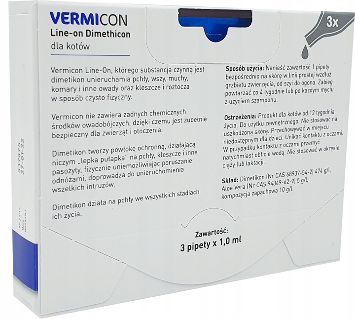 Beaphar VERMICON Krople KLESZCZE Pchły KOT 3x1ml