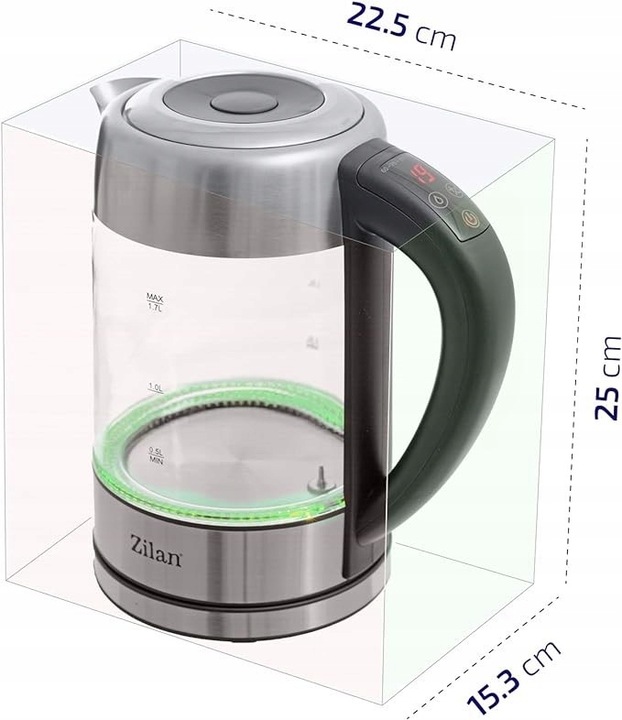 CZAJNIK ELEKTRYCZNY SZKLANY LED Z REGULACJĄ TEMPERATURY 2200W