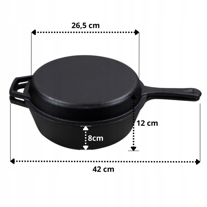 RONDEL ŻELIWNY Z PATELNIĄ 3 w 1 PATELNIA BRYTFANNA GARNEK 26 CM