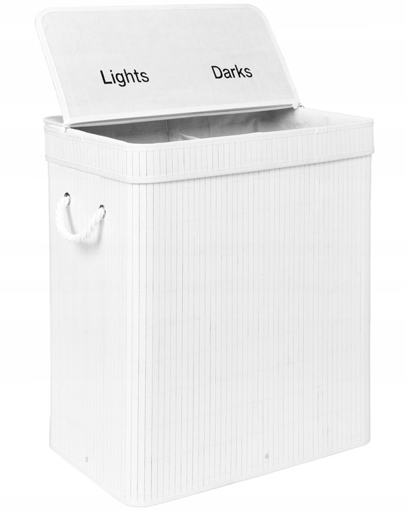 KOSZ BAMBUSOWY NA PRANIE BIELIZNĘ DWUKOMOROWY POJEMNIK ORGANIZER 100L