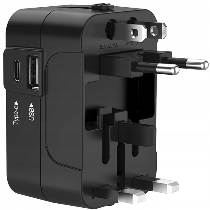 PRZEJŚCIÓWKA ADAPTER GNIAZDKA PODRÓŻNY USA UK CAŁY ŚWIAT USB C PD