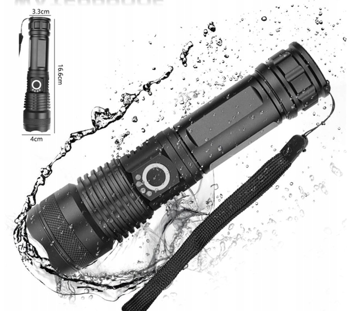 LATARKA LED MOCNA AKUMULATOROWA TAKTYCZNA ZOOM BIWAKOWA USB-C