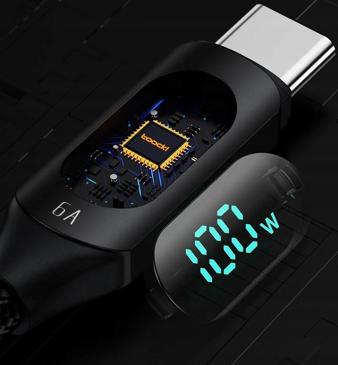 TOOCKI KABEL USB-A DO USB-C 100W PD 6A QC LCD 2 M do HUAWEI XIAOMI SAMSUNG