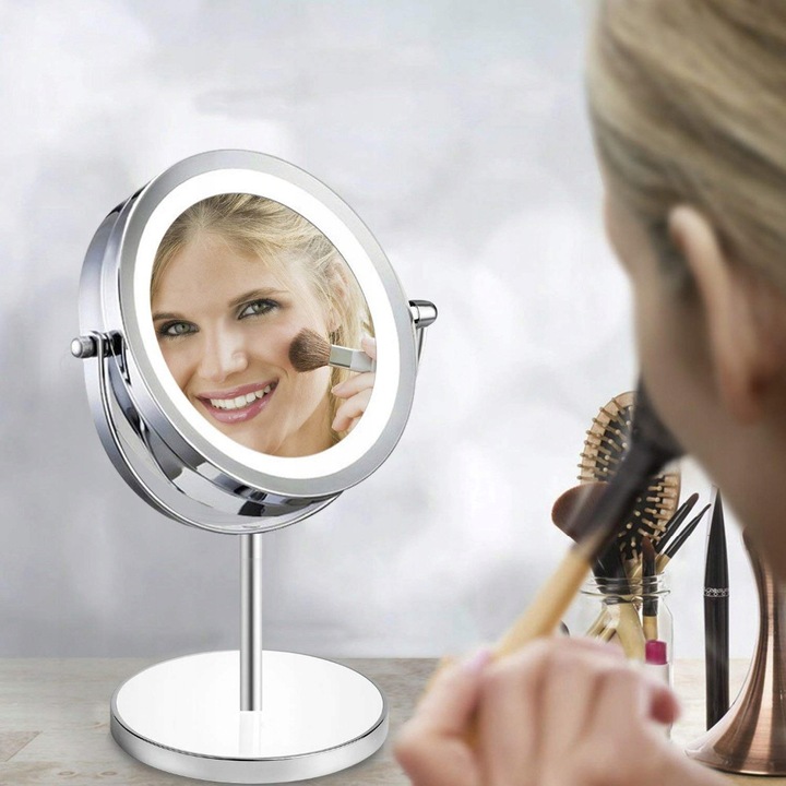 LUSTERKO KOSMETYCZNE DWUSTRONNE 13 cm PODŚWIETLANE LED LUSTRO STOJĄCE