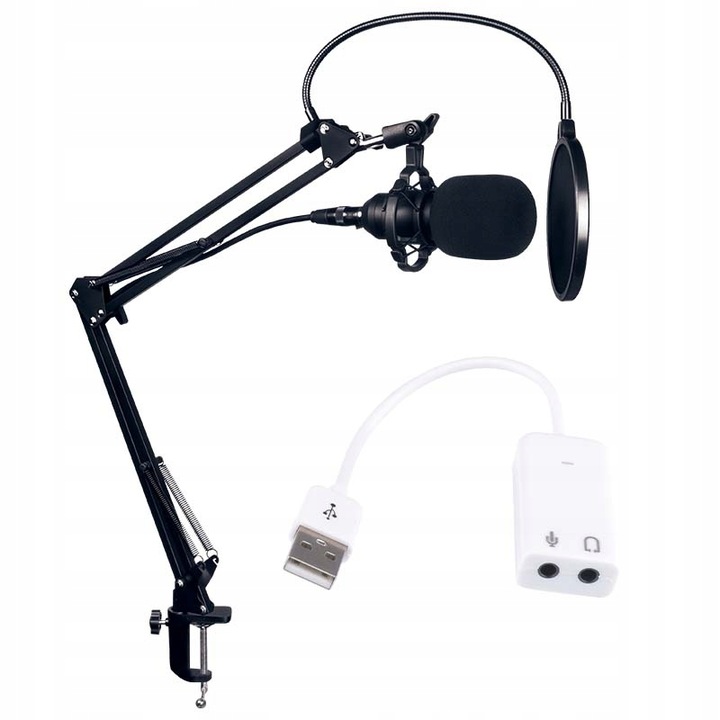 MIKROFON POJEMNOŚCIOWY USB STUDYJNY FILTR + UCHWYT DO KOMPUTERA ZESTAW DNA