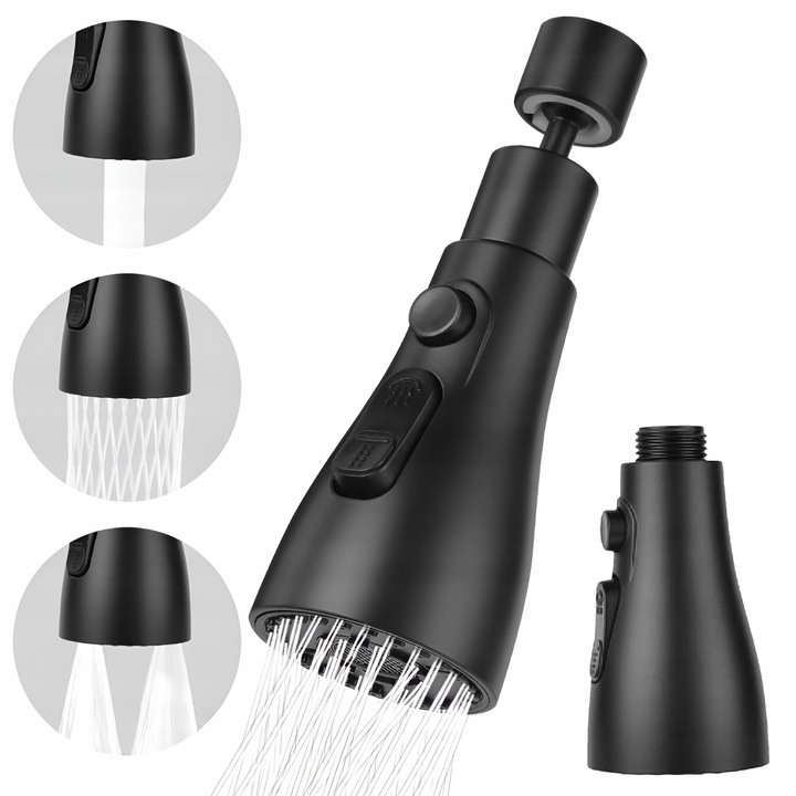 PRZEDŁUŻACZ KRANU KUCHENNEGO AERATOR PERLATOR 3 FUNKCJE 360° CZARNY