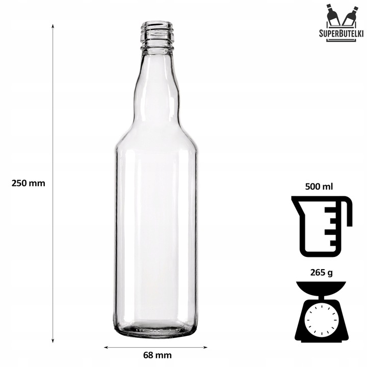 50 szt BUTELKI SZKLANE MONOPOLOWE 500 ml z ZAKRĘTKĄ na BIMBER WÓDKĘ ALKOHOL