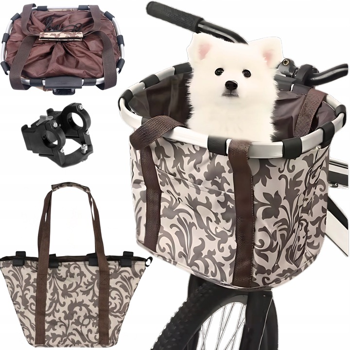 KOSZ ROWEROWY PRZEDNI KOSZYK NA KIEROWNICĘ UCHWYT TORBA SAKWA BRĄZOWY