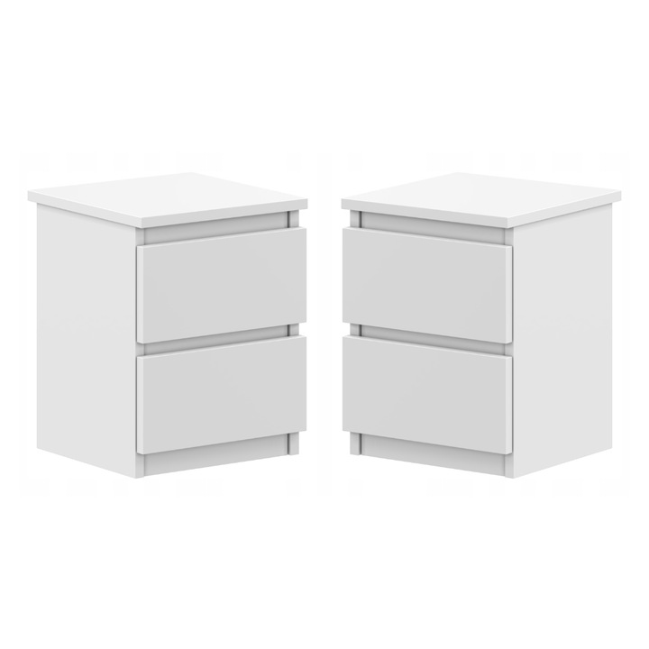 Szafka Nocna 2 szt. Biała 30cm SZAFKI NOCNE ZESTAW 2 Szuflady Mat