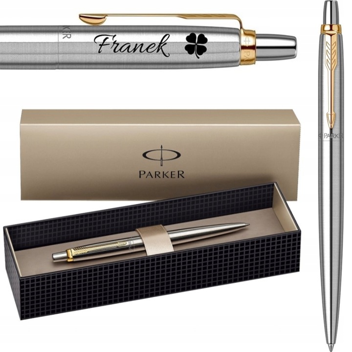 Długopis Parker Jotter Stalowy GT 23k Złocenia na Prezent z Grawerem Napis
