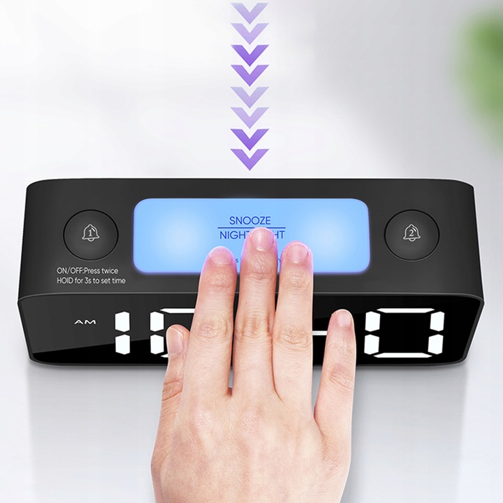 ELEKTRONICZNY BUDZIK LED ZEGAR STOŁOWY STOJĄCY RGB GŁOŚNY CZAS ALARM LAMPKA