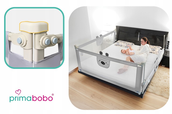 PRIMABOBO Barierka ochronna do łóżka MIŚ 180cm SKŁADANA, dla dzieci