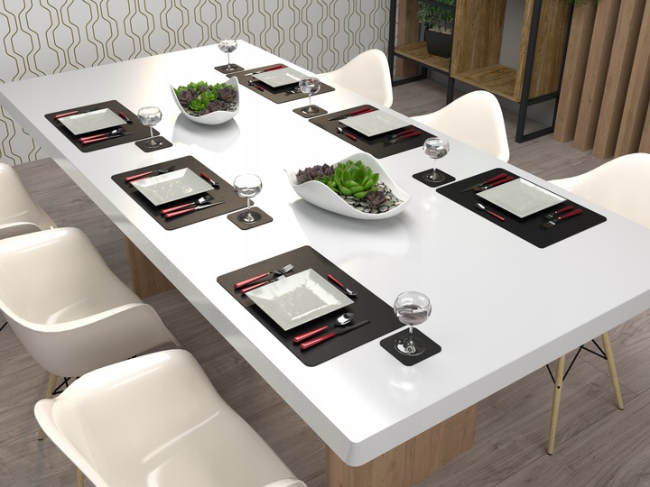 ZESTAW 4X PODKŁADKA STÓŁ TALERZ CZARNA SKÓRA 45x30