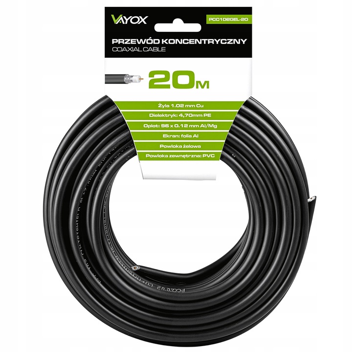 KABEL ANTENOWY KONCENTRYCZNY CZARNY ŻEL Cu PRZEWÓD ZEWNĘTRZNY ZIEMNY