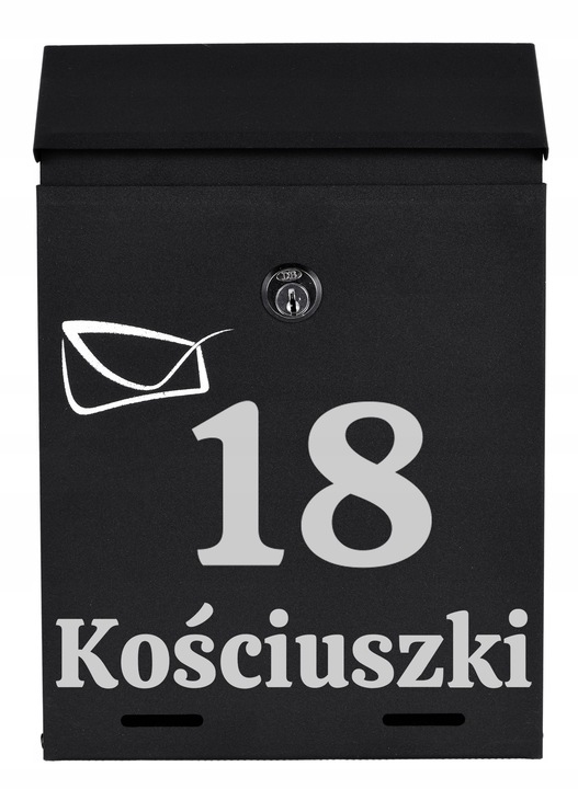 SKRZYNKA POCZTOWA NA LISTY POCZTĘ Z NUMEREM DOMU NAZWĄ ULICY NAPIS