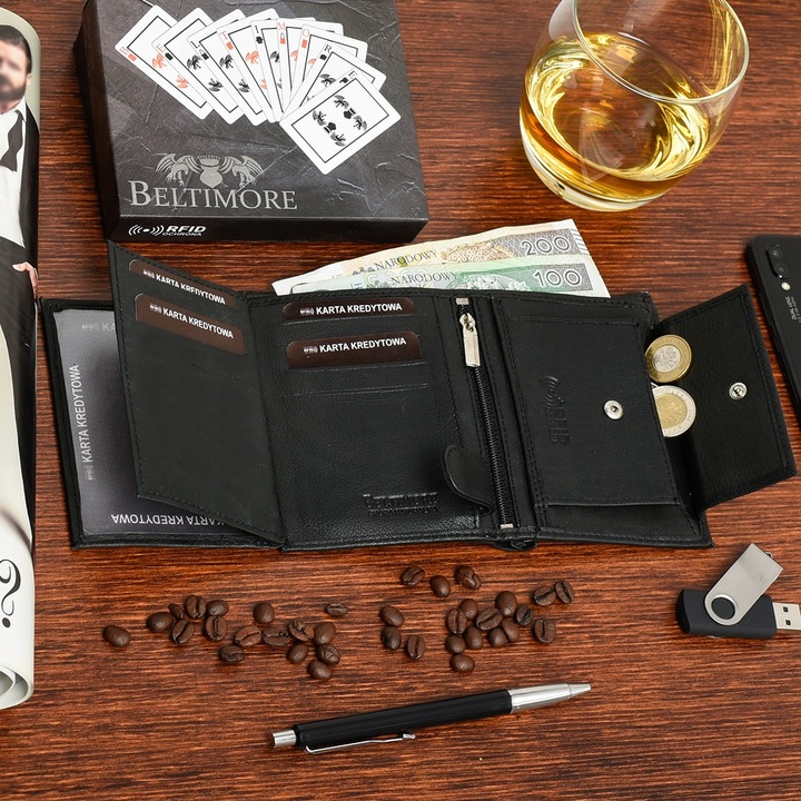Zestaw męski skórzany portfel pasek duży Beltimore