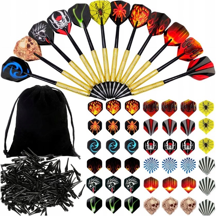 RZUTKI DART ZESTAW 12 RZUTEK LOTEK DO DARTA LOTKI 100 GROTÓW + 42 PIÓRKA