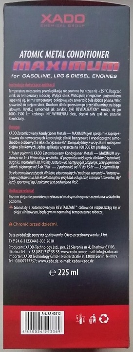 XADO MAXIMUM 1 Stage 225ml RF=100 XA40212