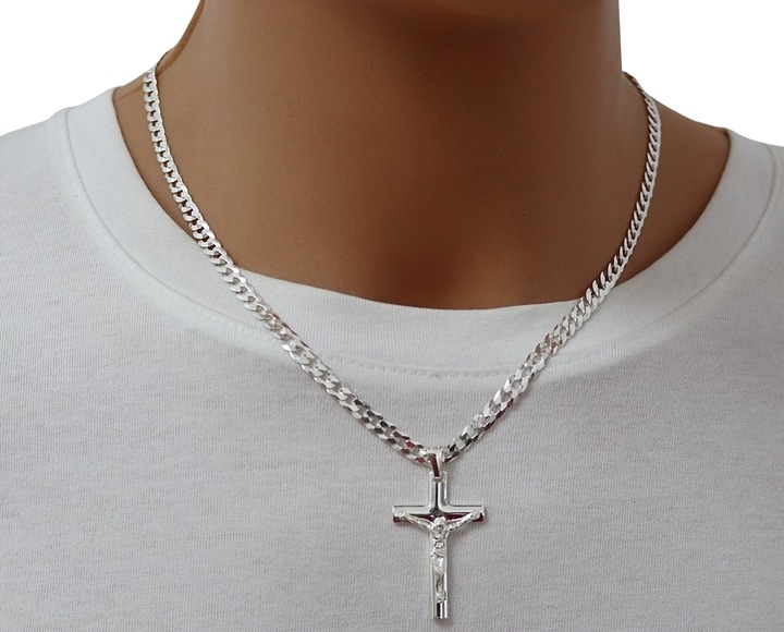 SREBRNY PEŁNY ŁAŃCUSZEK MĘSKI PANCERKA Z KRZYŻYKIEM PR. 925 + GRAWER GRATIS