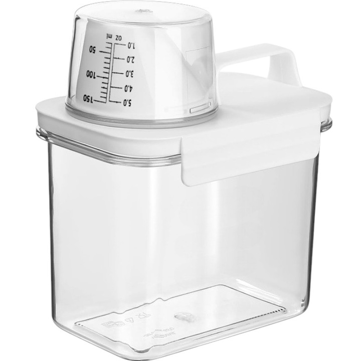 POJEMNIK PUDEŁKO ORGANIZER Z MIARKĄ NA PROSZEK PŁYN DO PRANIA PŁUKANIA 1,1L