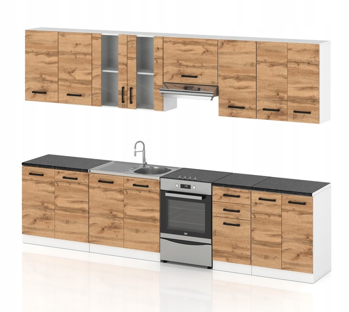 MEBLE KUCHENNE KUCHNIA ZESTAW SZAFKI MODUŁOWE BLAT JOLA 3,2M DĄB WOTAN