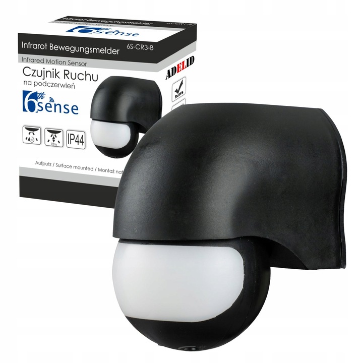 ŚCIENNY CZUJNIK RUCHU ZMIERZCHU PIR ZEWNĘTRZNY LED NATYNKOWY CZUJKA