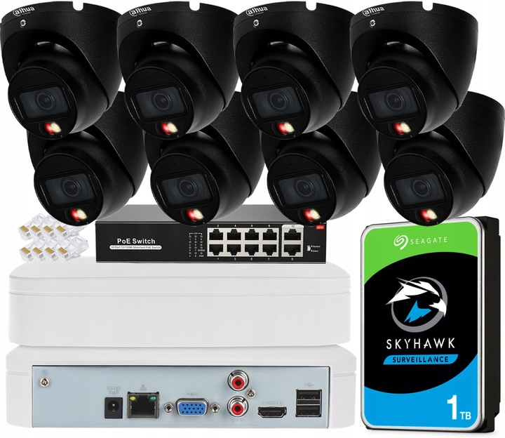 Zestaw Monitoringu IP 6MPx Dahua Dual Light 8x IPC-HDW1639T-A-IL-S6 BLACK