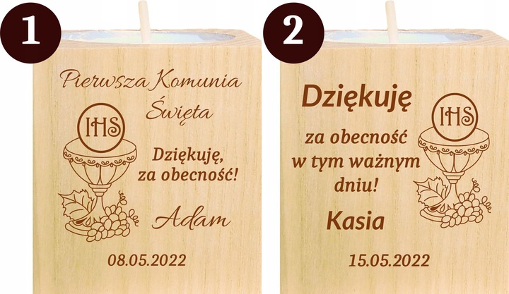 Podziękowanie dla Gości Komunia Chrzest piękny świecznik 10 szt grawer