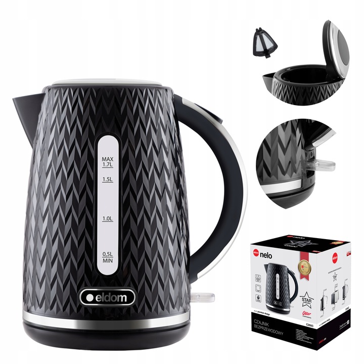 CZAJNIK ELEKTRYCZNY BEZPRZEWODOWY C260C ELDOM 1,7L 2000W CZARNY