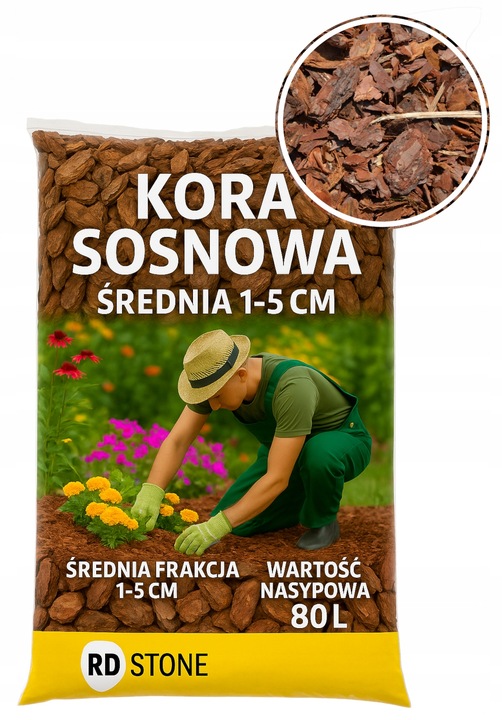 Kora Sosnowa Średnia 80L ściółka naturalna do ogrodu ochrona roślin