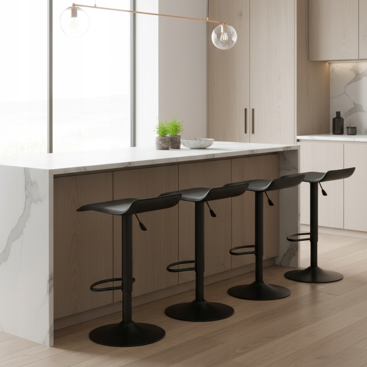 Hoker Barowy Czarny Kuchenny Krzesło Obrotowe Regulowane Ekoskóra TOVI