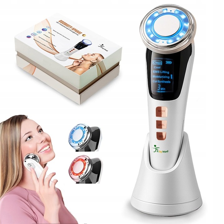 MASAŻER DO TWARZY EMS ULTRADŹWIĘKI FOTON KRIOTERAPIA MEZOTERAPIA 7w1