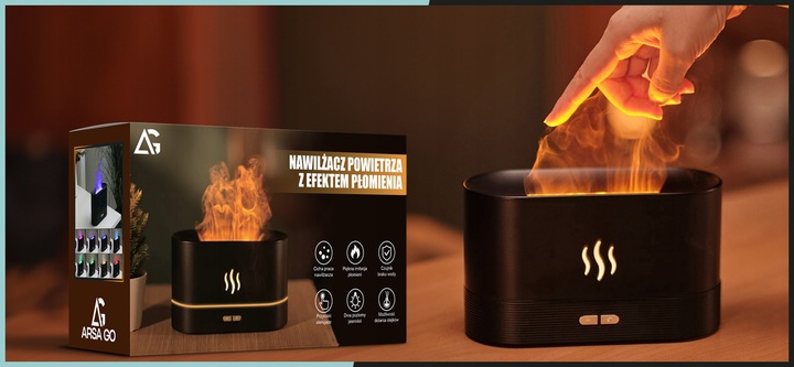 NAWILŻACZ POWIETRZA DYFUZOR LAMPKA NOCNA LED EFEKT PŁOMIENIA KOMINEK