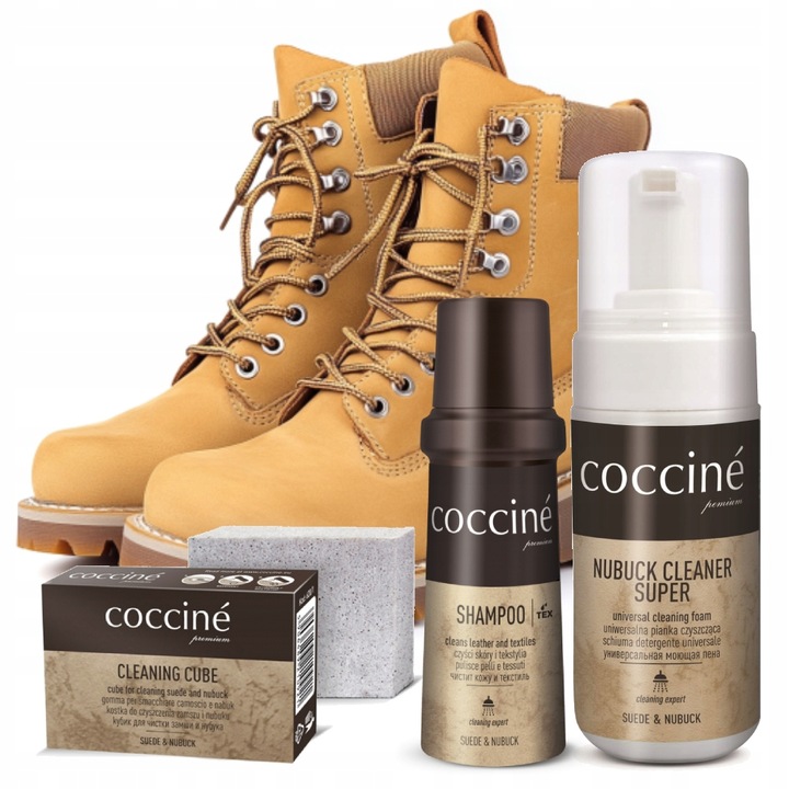 ZESTAW DO CZYSCZENIA ZAMSZU I NUBUKU COCCINE 4w1 KOSTKA SZAMPON PIANKA