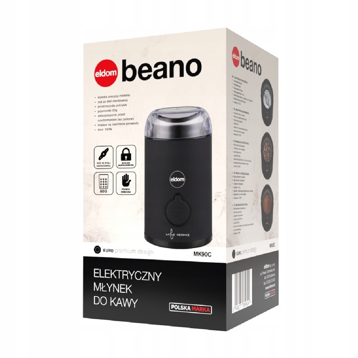 Elektryczny młynek do kawy MK90C beano Eldom czarny matowy 60g