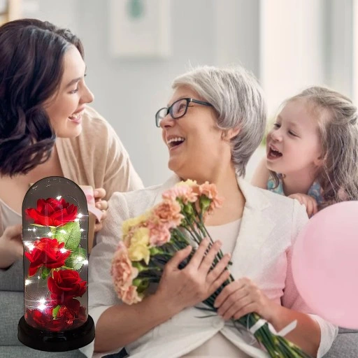 WIECZNA RÓŻA W SZKLE W KOPULE ŚWIECĄCA NA WALENTYNKI LED PREZENT PUDEŁKO